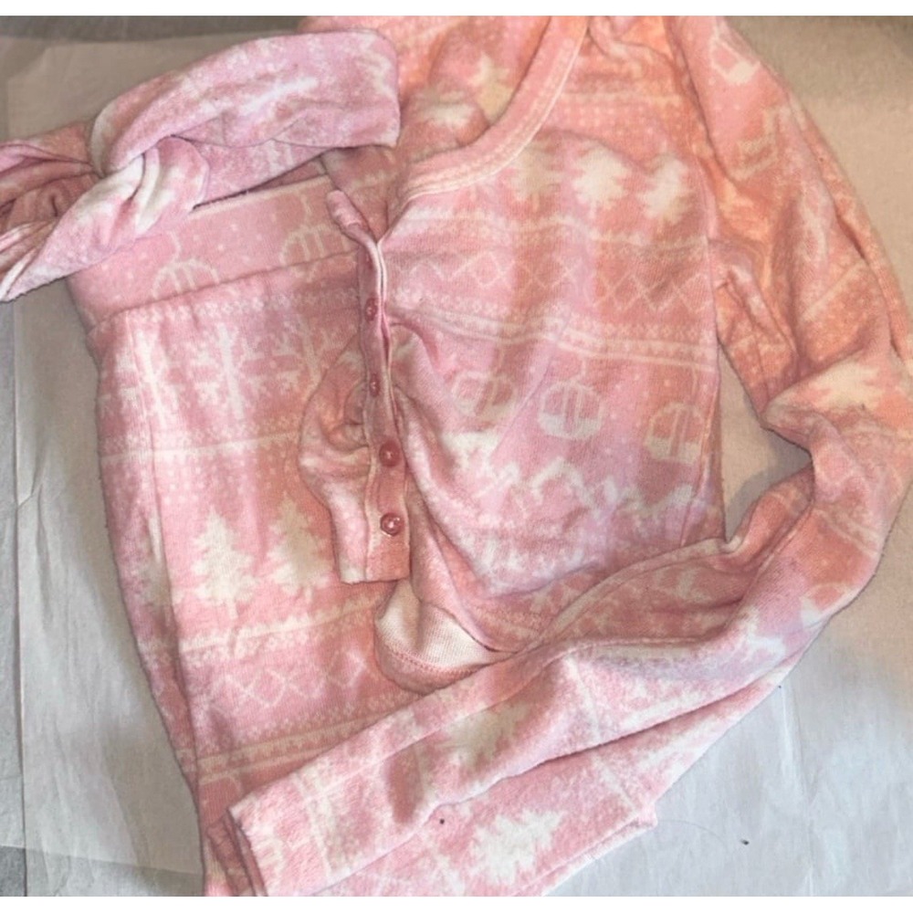 Colsie Pajama Shorts Set Pink Festive Fair Isle XS Cozy Loungewear Holiday Soft